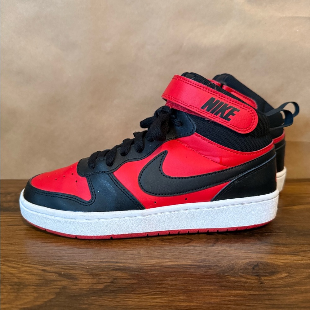 Nike Kid’s Court Borough Mid 2 High Top Sneakers in Black & Red color - size 6Y